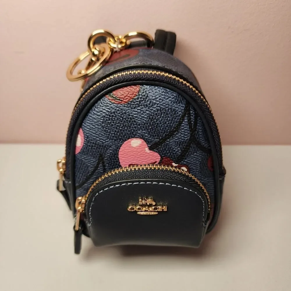 NWT COACH CZ086 Mini Court Backpack Bag Charm Signature Canvas Cherry Denim